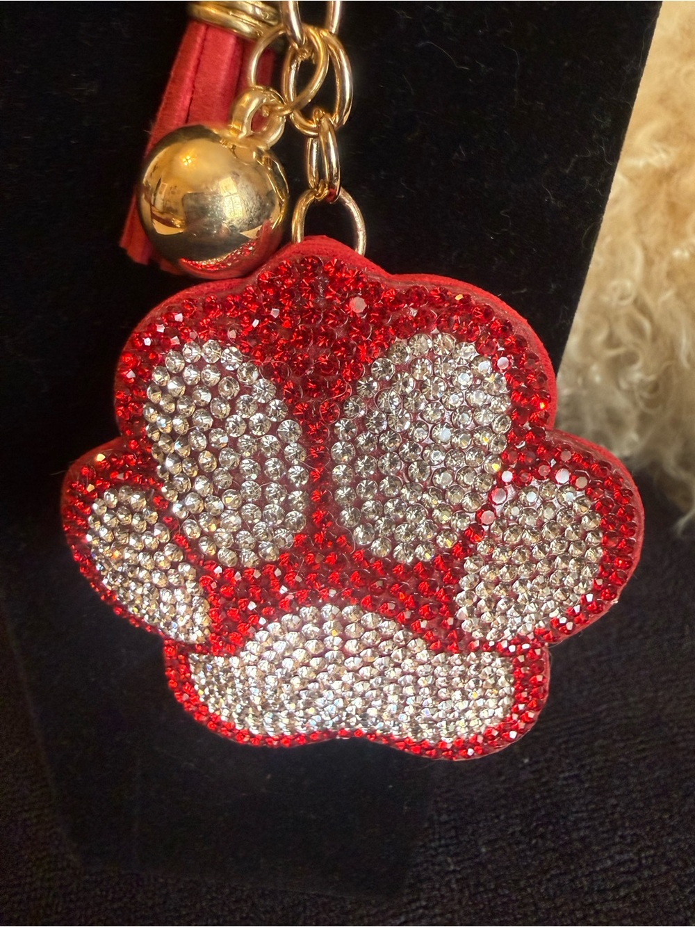 Red Rhinestone Paw Keychain Charm - Picture 4 of 6